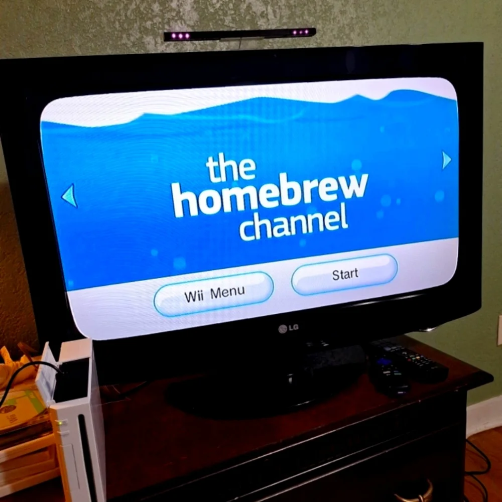 Nintendo Wii Console with White Console and Black TV Display
